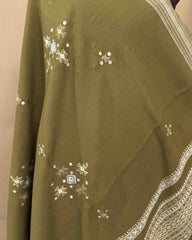 Mehendi Green Chomukh Mirror Kutchi Woolen Shawl - SindhoiPatolaArt