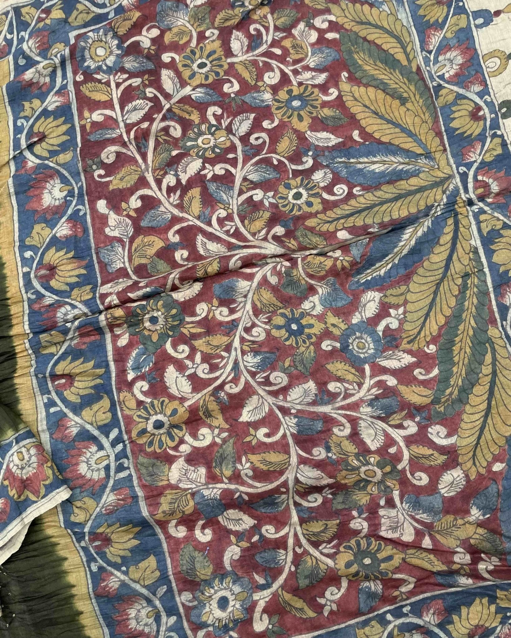 Mehendi Green Munga Silk Pen Kamalkari Bandhani Saree - SindhoiPatolaArt
