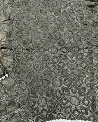 Mehendi Grey & Peach Chiniya Bandhani Saree - SindhoiPatolaArt