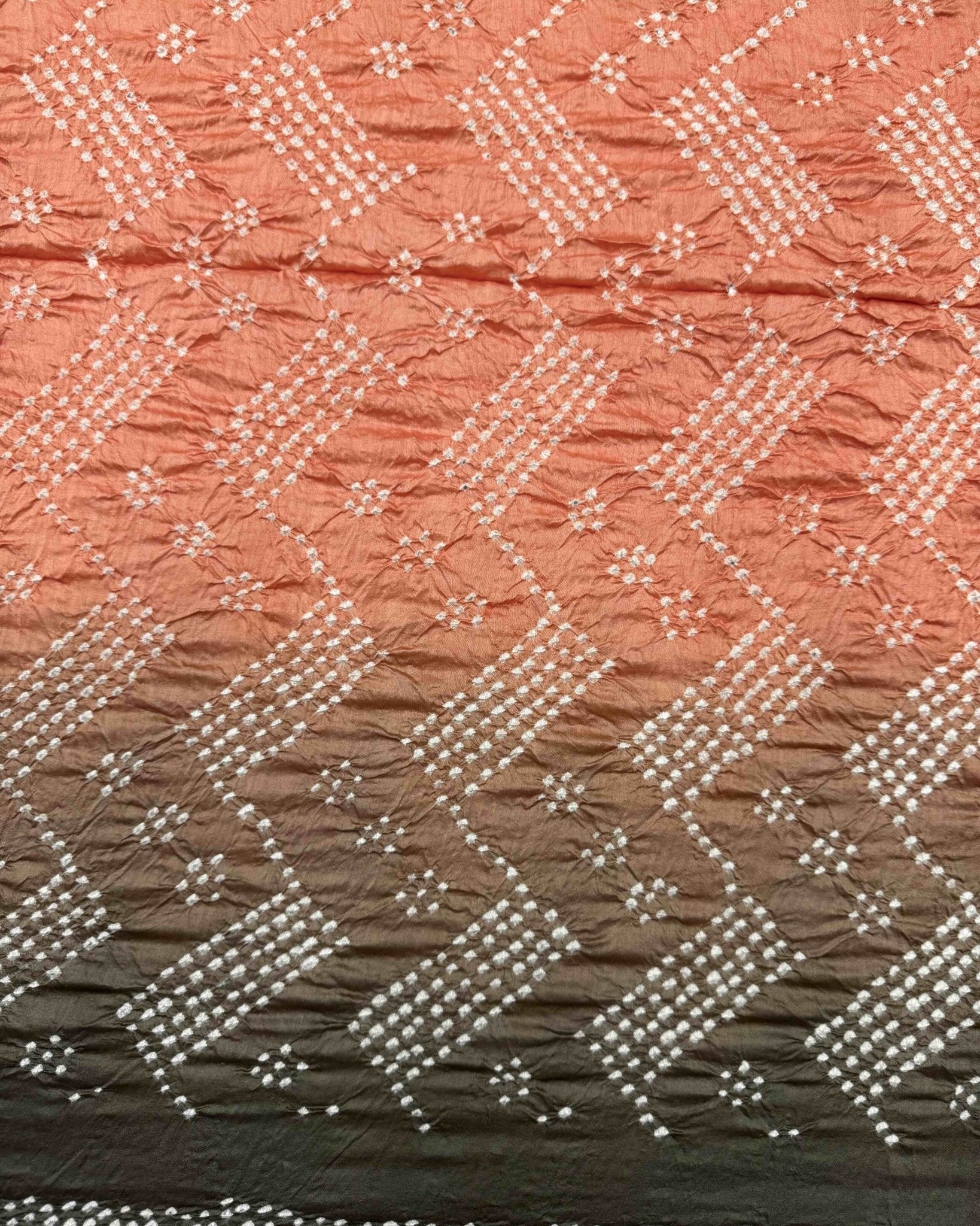 Mehendi Grey & Peach Chiniya Bandhani Saree - SindhoiPatolaArt
