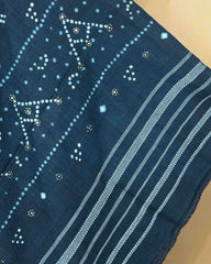 Mor Peach Blue Bandhej Mirror Kutch Woolen Shawl - SindhoiPatolaArt