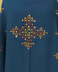 Mor Peach Blue Butta Mirror & Corner Mirror Kutchi Woolen Shawl - SindhoiPatolaArt