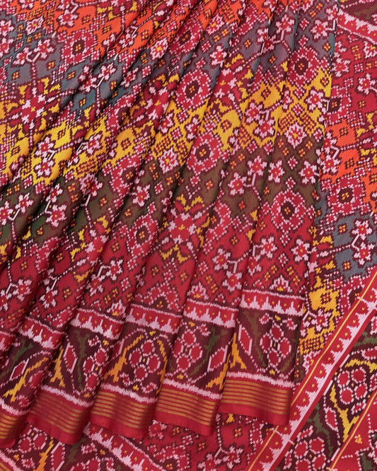 Multicolour Navratan Semi Double Ikat Patola Saree - SindhoiPatolaArt