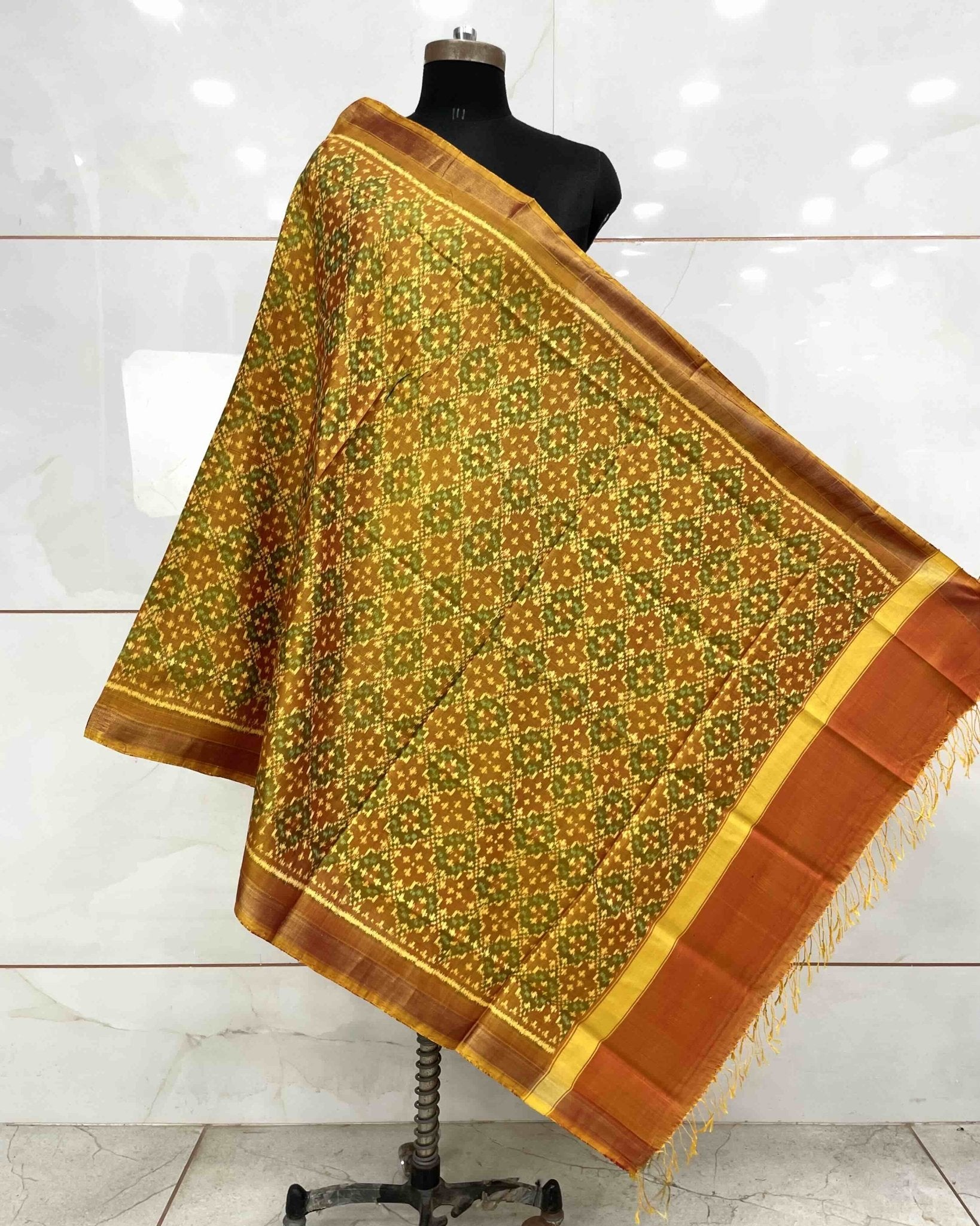 Mustard Yellow Buttonful Design Patola Dupatta - SindhoiPatolaArt
