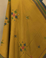 Mustard Yellow Chomukh Mirror Kutchi Woolen Shawl - SindhoiPatolaArt