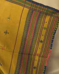 Mustard Yellow Chomukh Mirror Kutchi Woolen Shawl - SindhoiPatolaArt