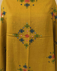 Mustard Yellow Chomukh Mirror Kutchi Woolen Shawl - SindhoiPatolaArt
