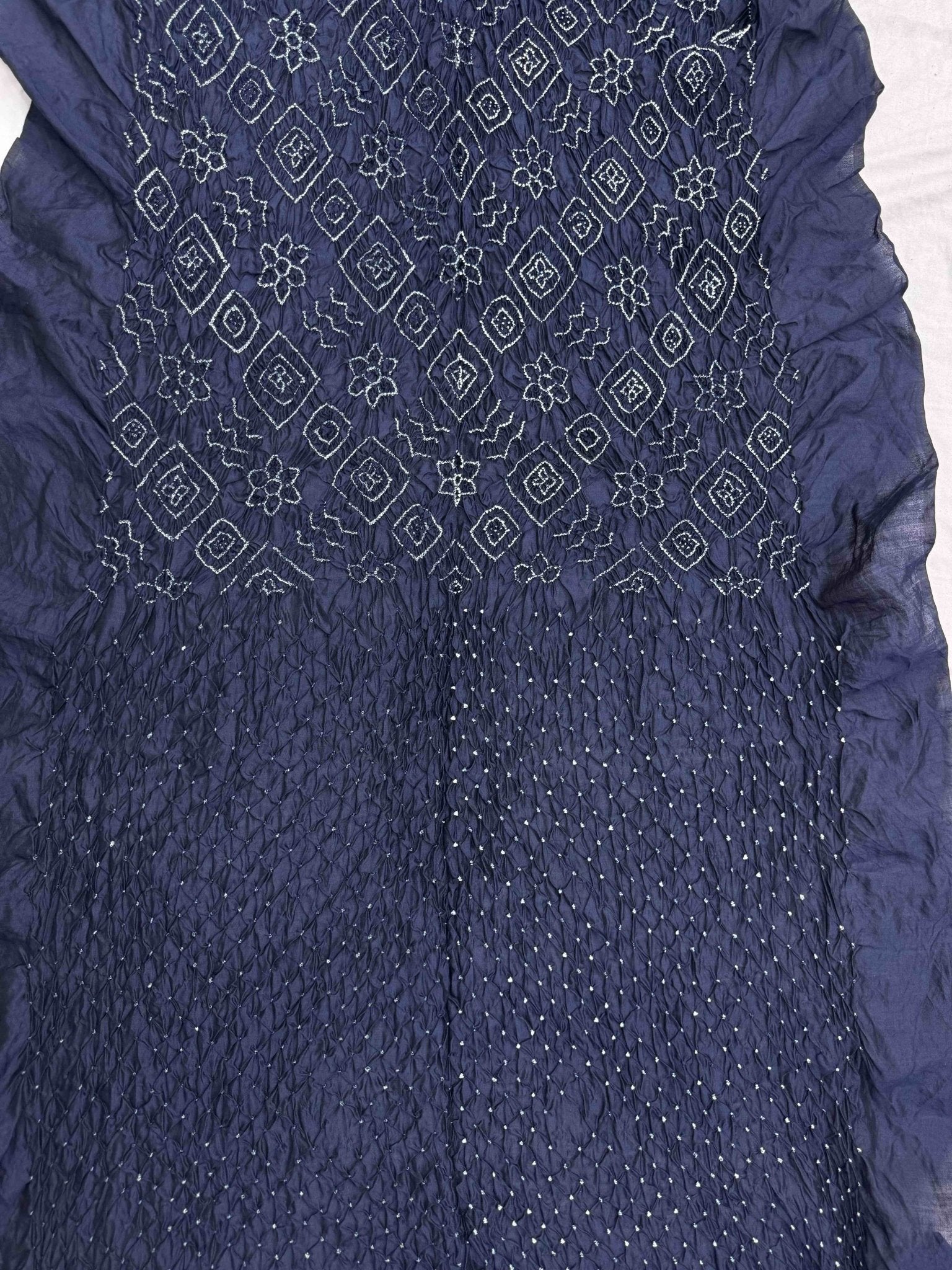 Navy Blue Chiniya Silk Bandhani Dress Material - SindhoiPatolaArt