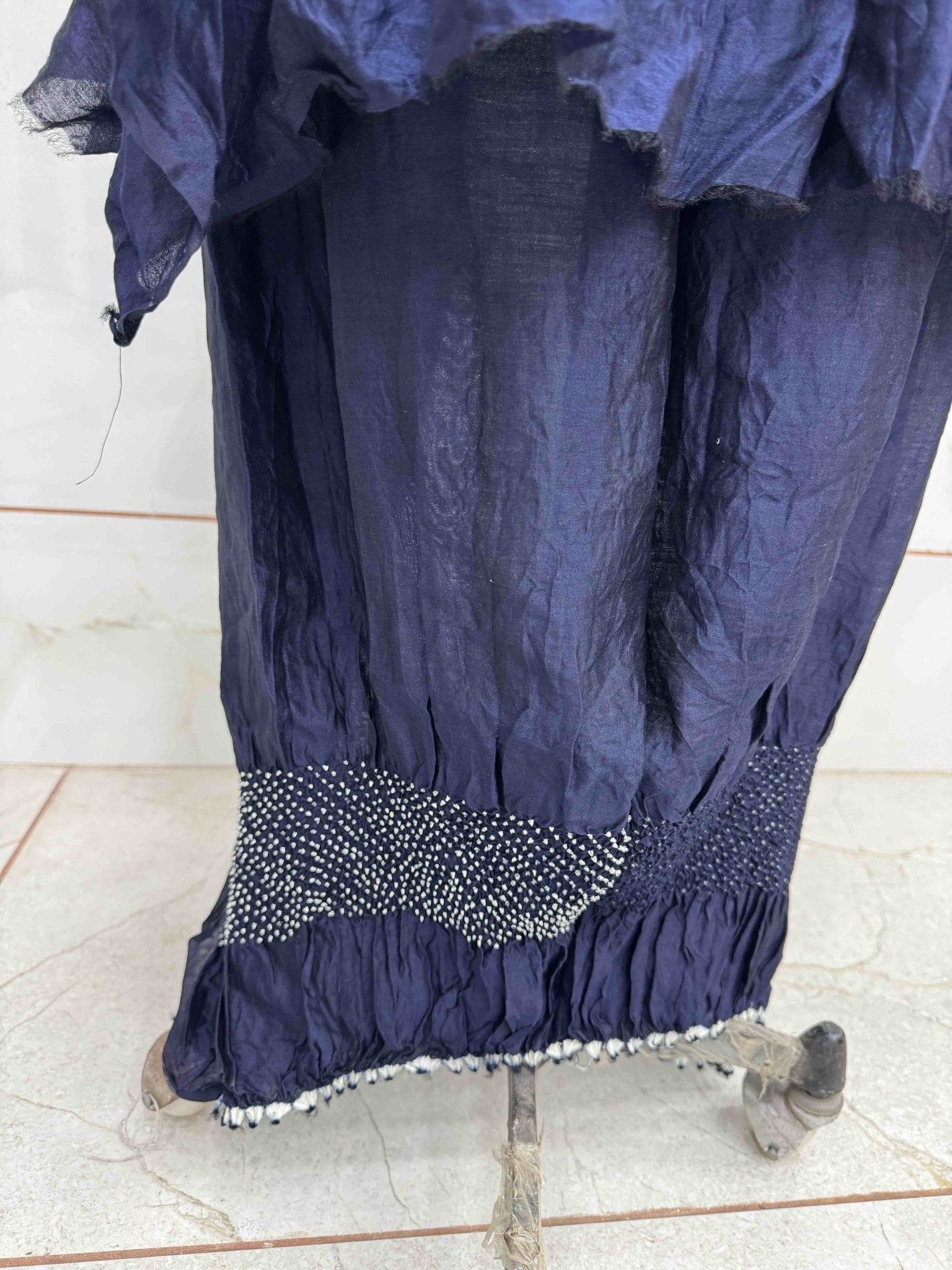 Navy Blue Chiniya Silk Bandhani Dress Material - SindhoiPatolaArt