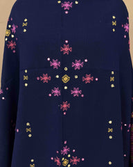 Navy Blue Chomukh Mirror Kutchi Woolen Shawl - SindhoiPatolaArt