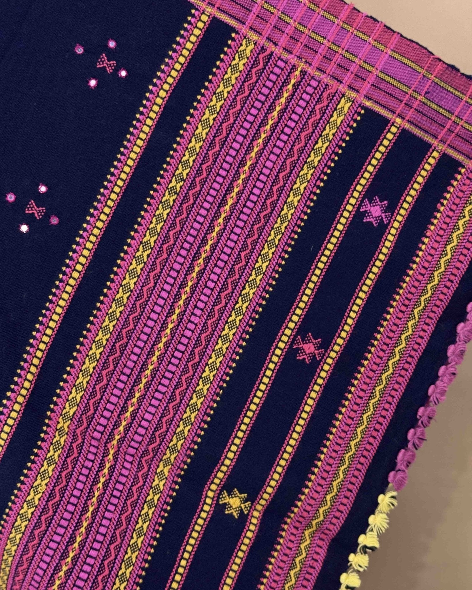 Navy Blue Chomukh Mirror Kutchi Woolen Shawl - SindhoiPatolaArt