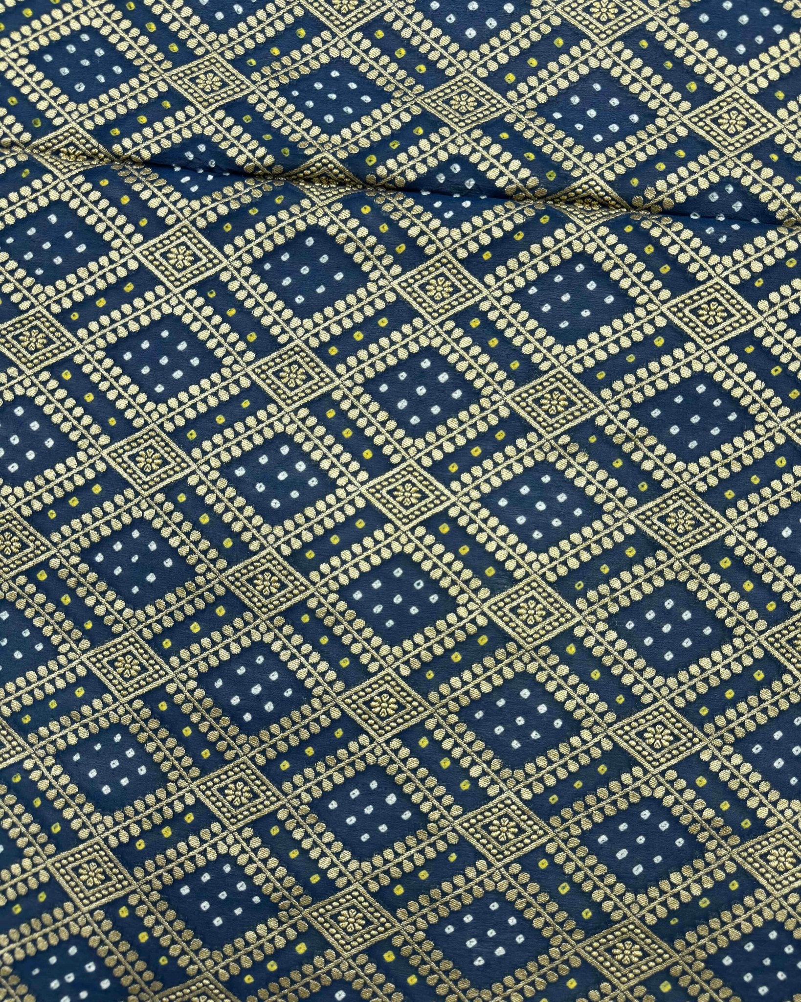 Navy Blue Georgette Bandhani Saree - SindhoiPatolaArt