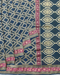 Navy Blue Georgette Bandhani Saree - SindhoiPatolaArt