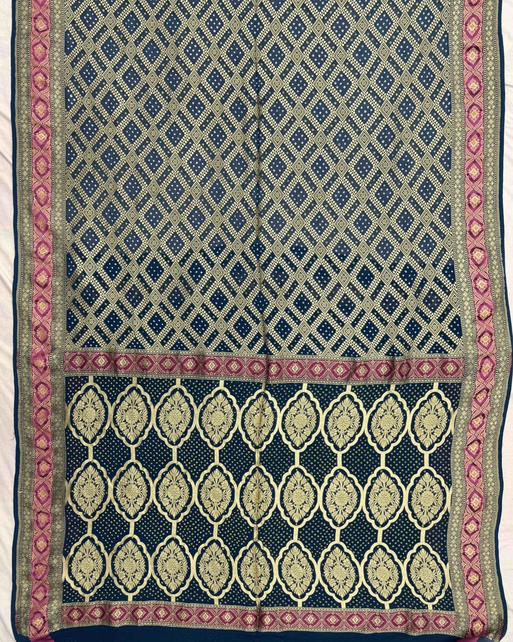 Navy Blue Georgette Bandhani Saree - SindhoiPatolaArt