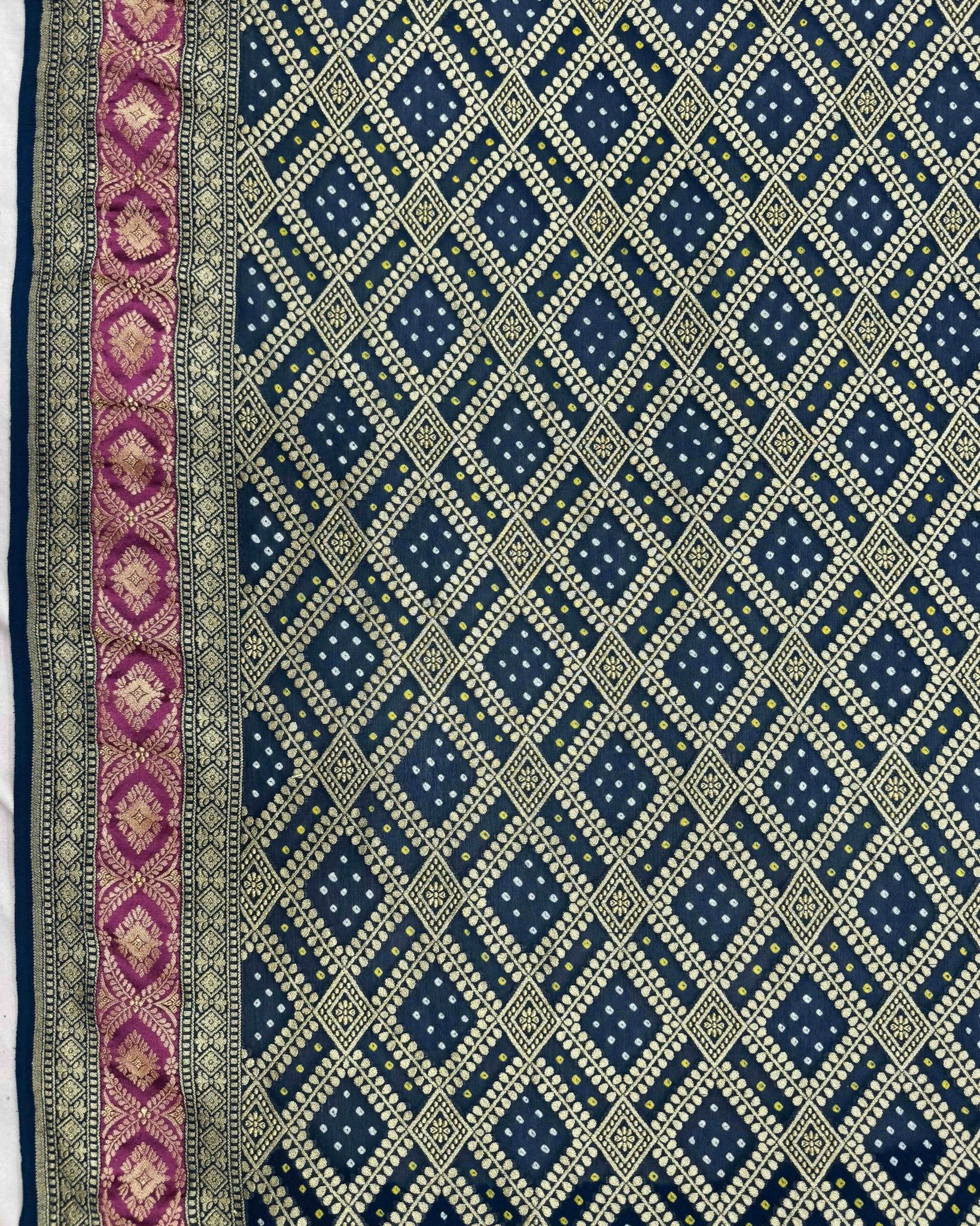 Navy Blue Georgette Bandhani Saree - SindhoiPatolaArt
