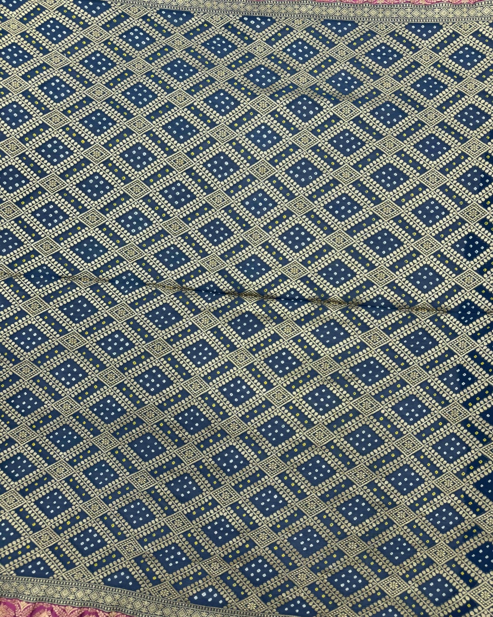 Navy Blue Georgette Bandhani Saree - SindhoiPatolaArt