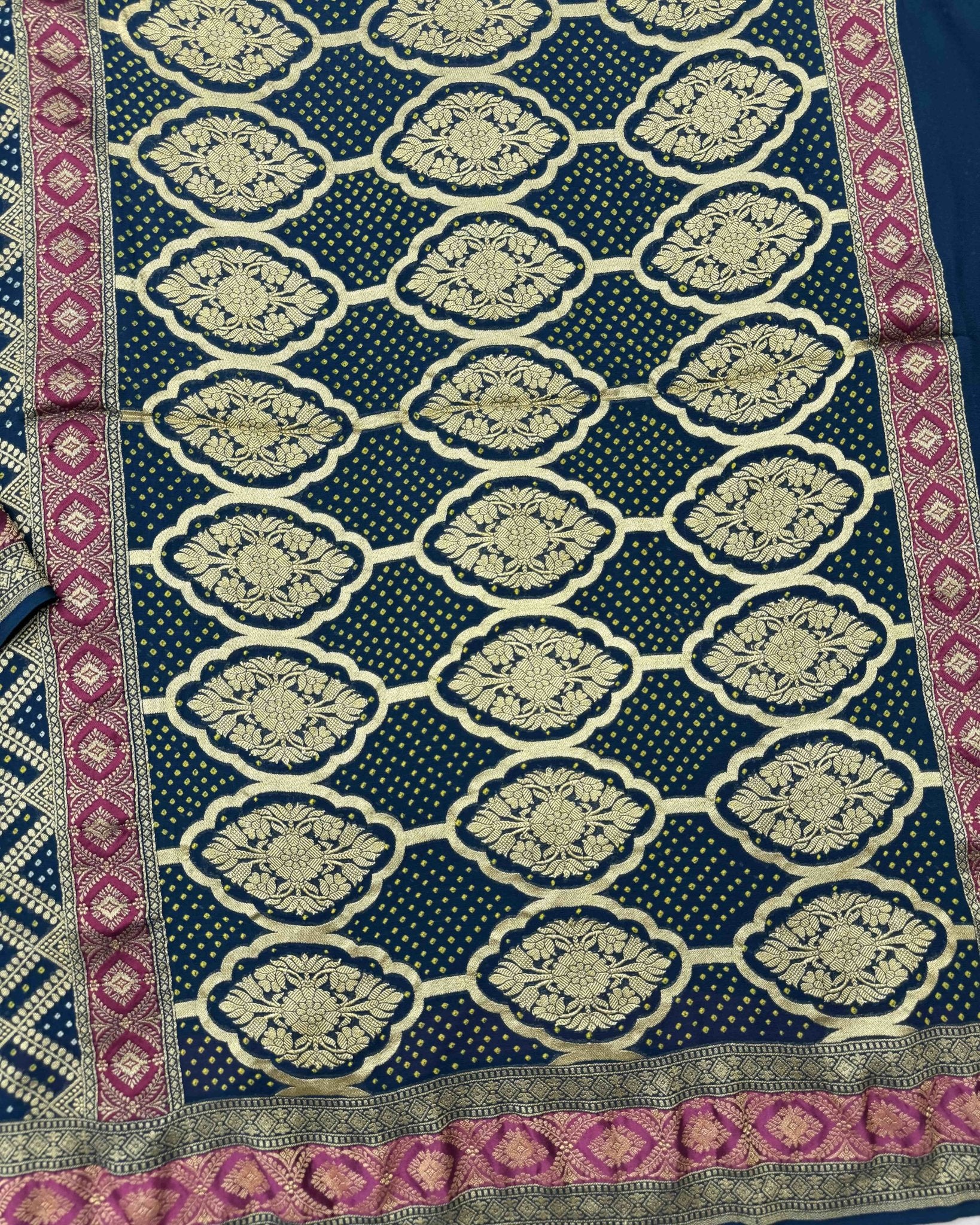 Navy Blue Georgette Bandhani Saree - SindhoiPatolaArt