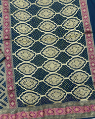 Navy Blue Georgette Bandhani Saree - SindhoiPatolaArt