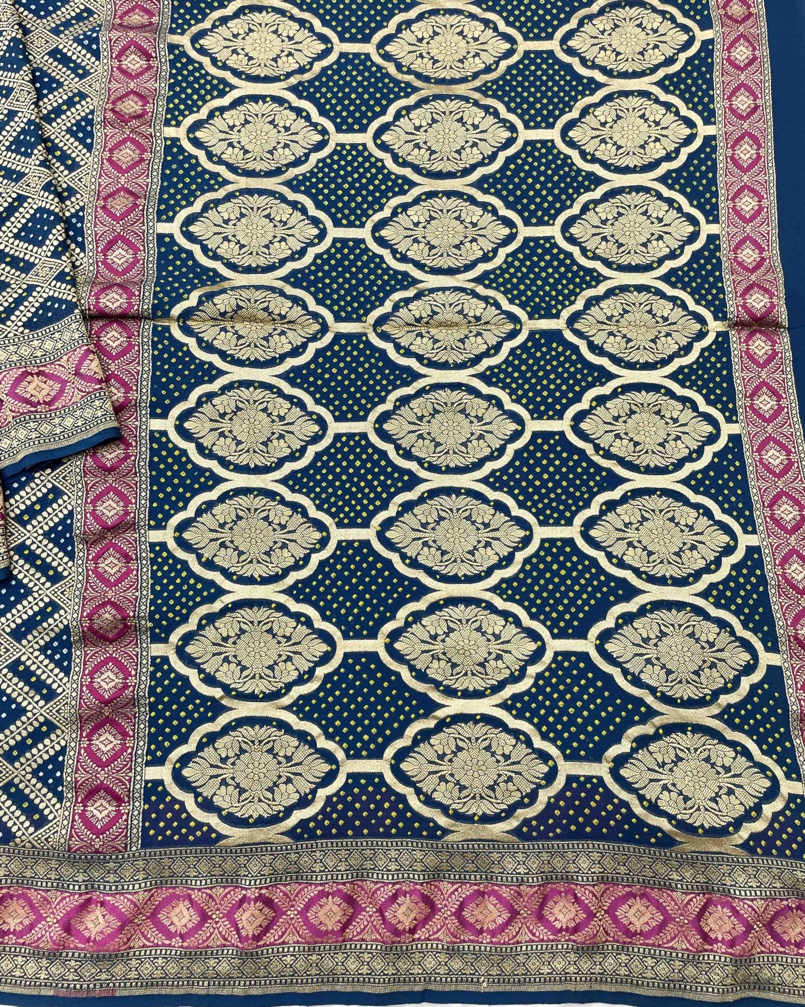Navy Blue Georgette Bandhani Saree - SindhoiPatolaArt