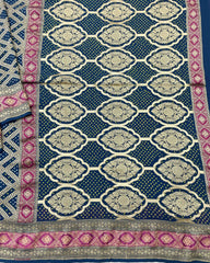 Navy Blue Georgette Bandhani Saree - SindhoiPatolaArt