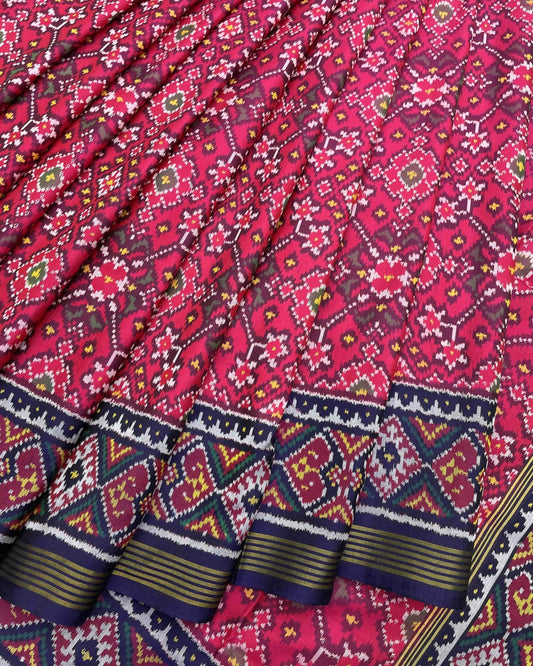 Navy Blue & Pink Navratan Patola Saree - SindhoiPatolaArt