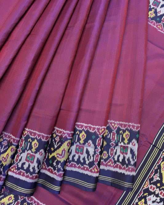 Navy Blue & Purple Plain Semi Double Ikat Patola Saree - SindhoiPatolaArt