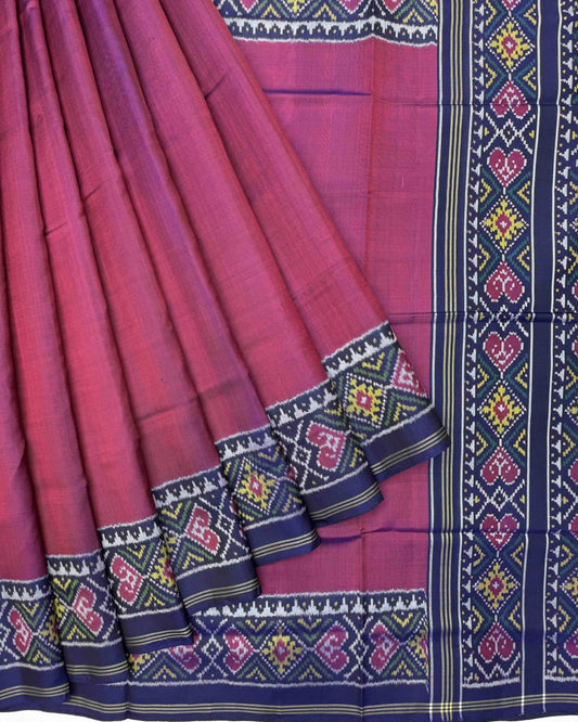 Navy Blue & Purple Plain Semi Double Ikat Patola Saree - SindhoiPatolaArt