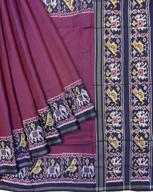 Navy Blue & Purple Plain Semi Double Ikat Patola Saree - SindhoiPatolaArt