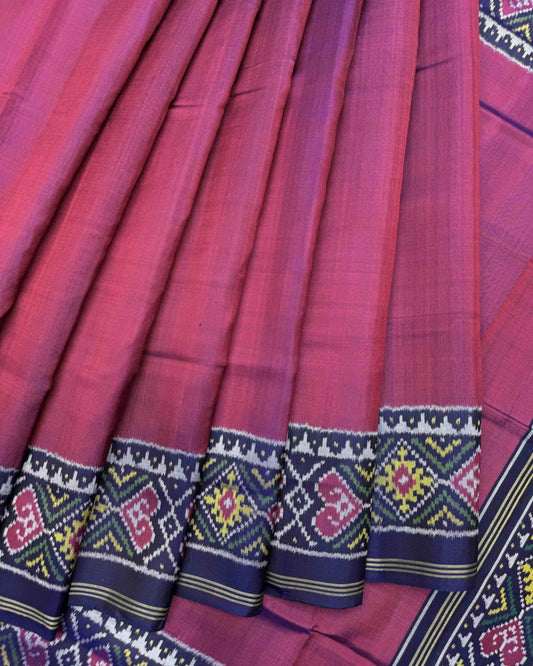 Navy Blue & Purple Plain Semi Double Ikat Patola Saree - SindhoiPatolaArt