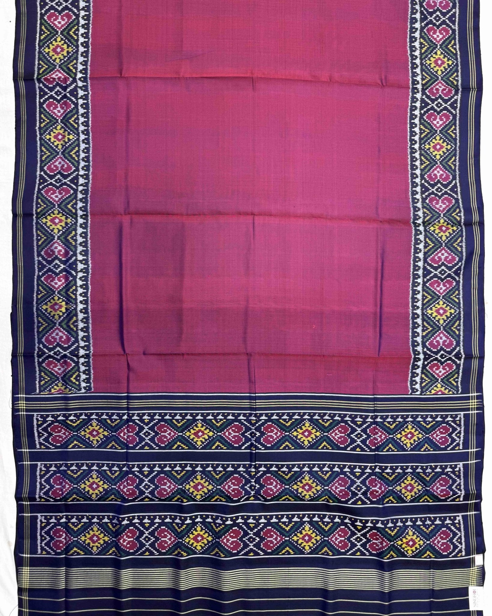 Navy Blue & Purple Plain Semi Double Ikat Patola Saree - SindhoiPatolaArt