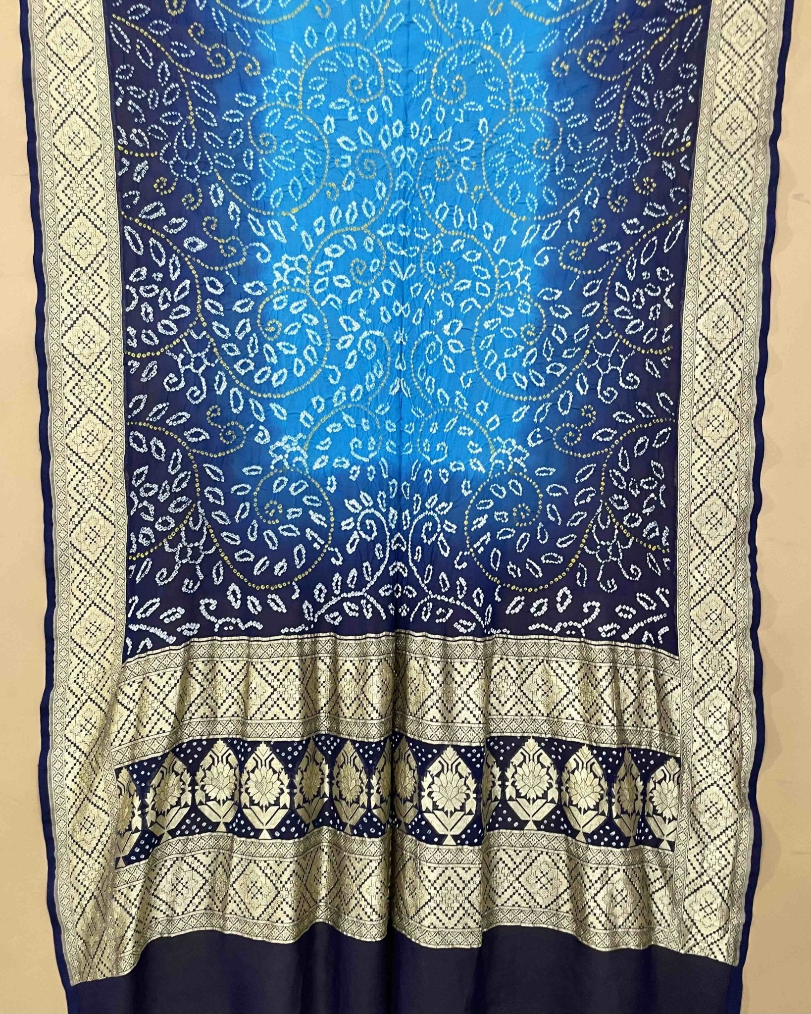 Navy Blue & Sky Shaded Georgette Bandhani Dupatta - SindhoiPatolaArt