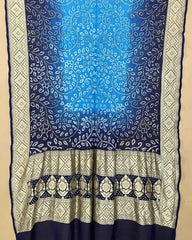Navy Blue & Sky Shaded Georgette Bandhani Dupatta - SindhoiPatolaArt