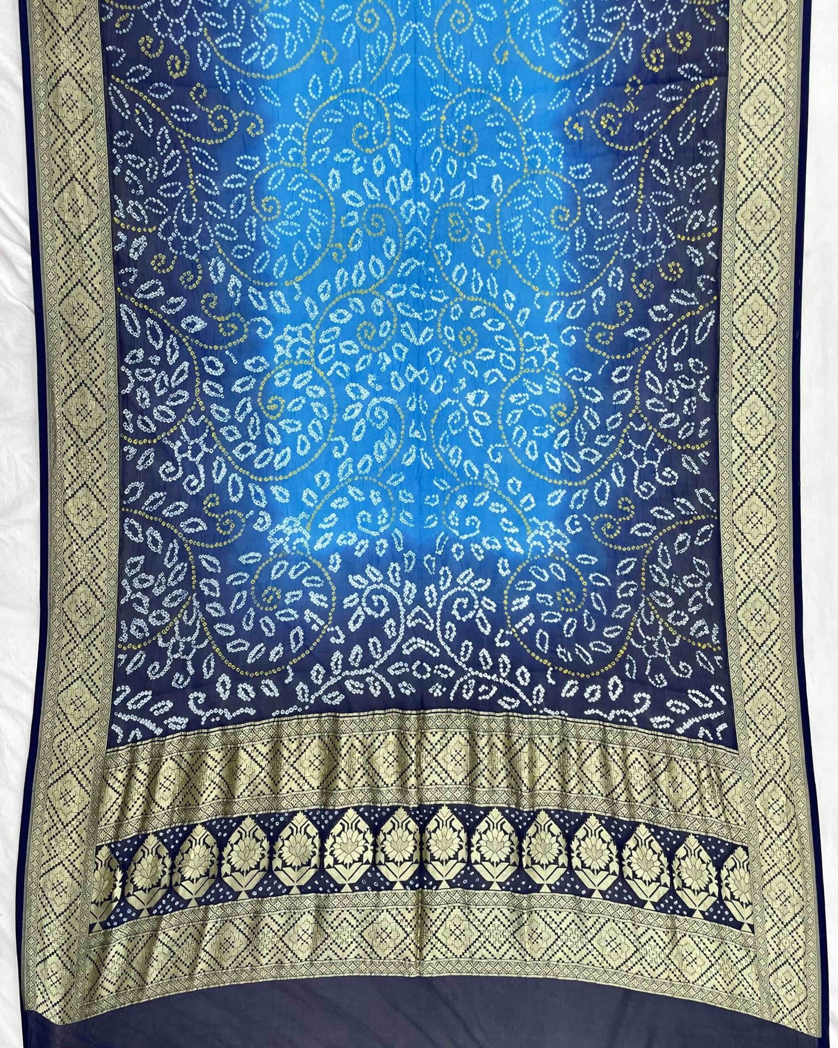 Navy Blue & Sky Shaded Georgette Bandhani Dupatta - SindhoiPatolaArt