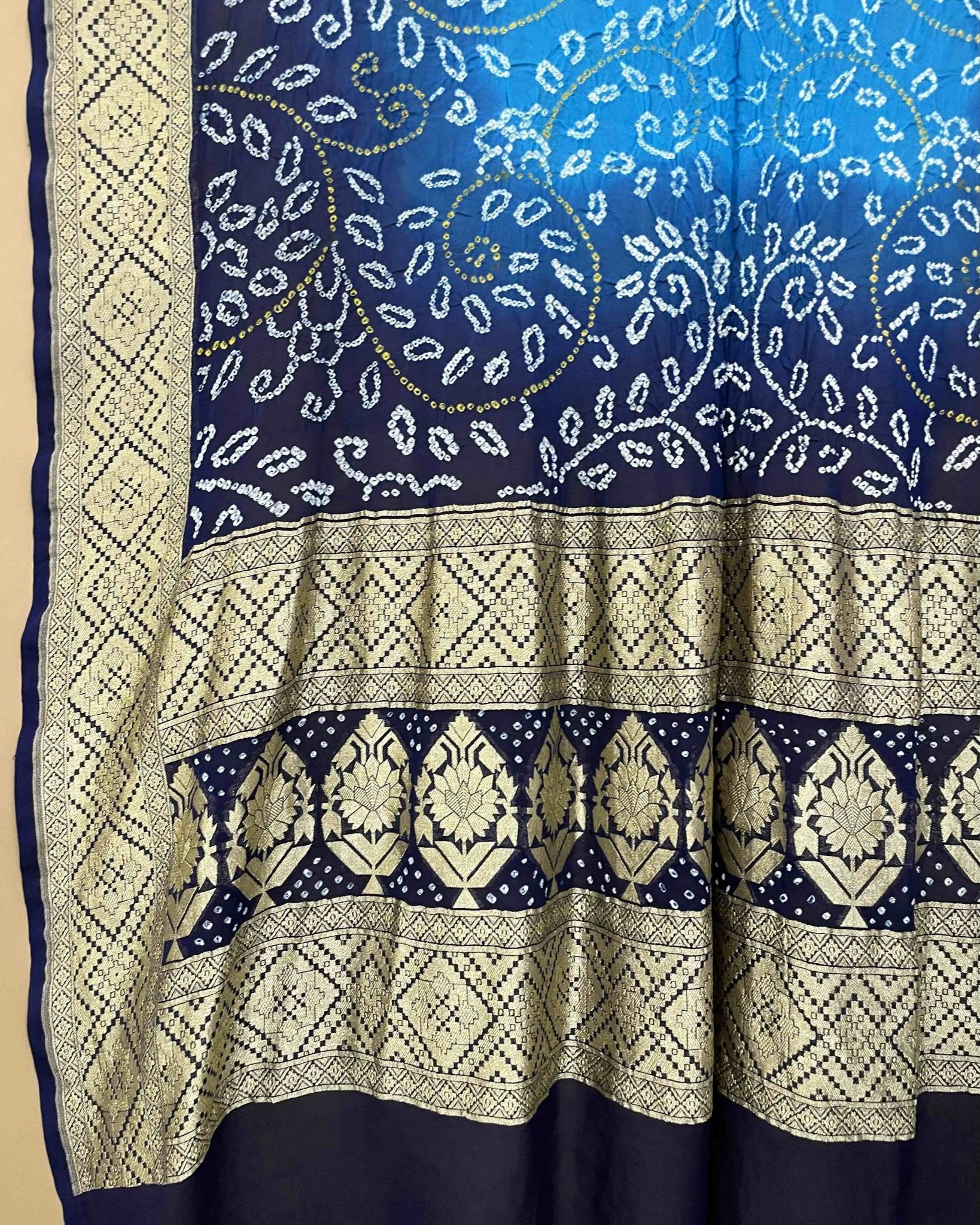 Navy Blue & Sky Shaded Georgette Bandhani Dupatta - SindhoiPatolaArt
