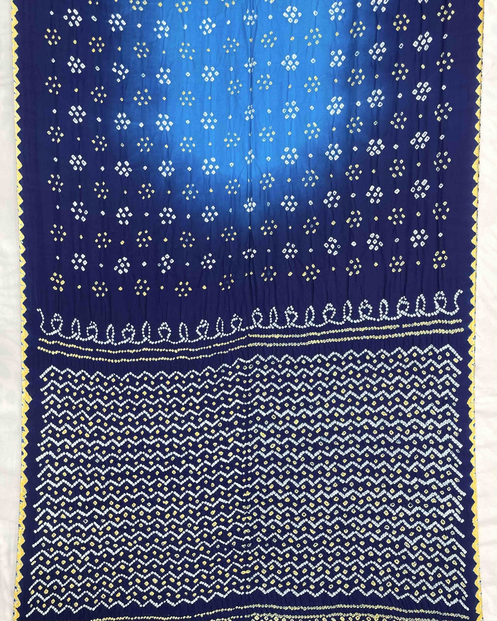 Navy & Sky Blue Shaded Gajji Silk Bandhani Saree - SindhoiPatolaArt