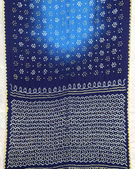 Navy & Sky Blue Shaded Gajji Silk Bandhani Saree - SindhoiPatolaArt