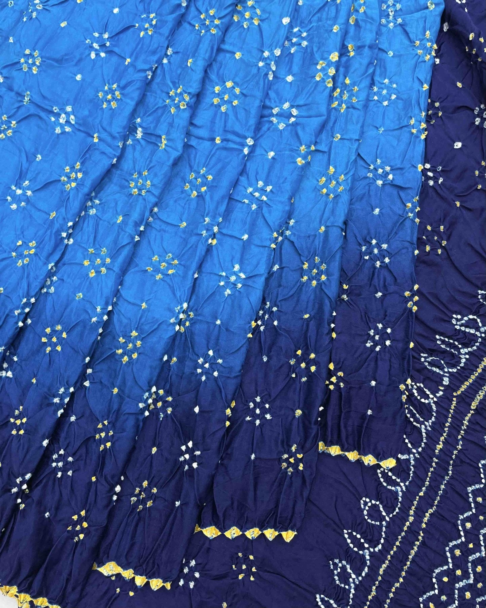 Navy & Sky Blue Shaded Gajji Silk Bandhani Saree - SindhoiPatolaArt