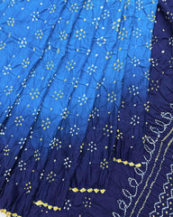 Navy & Sky Blue Shaded Gajji Silk Bandhani Saree - SindhoiPatolaArt