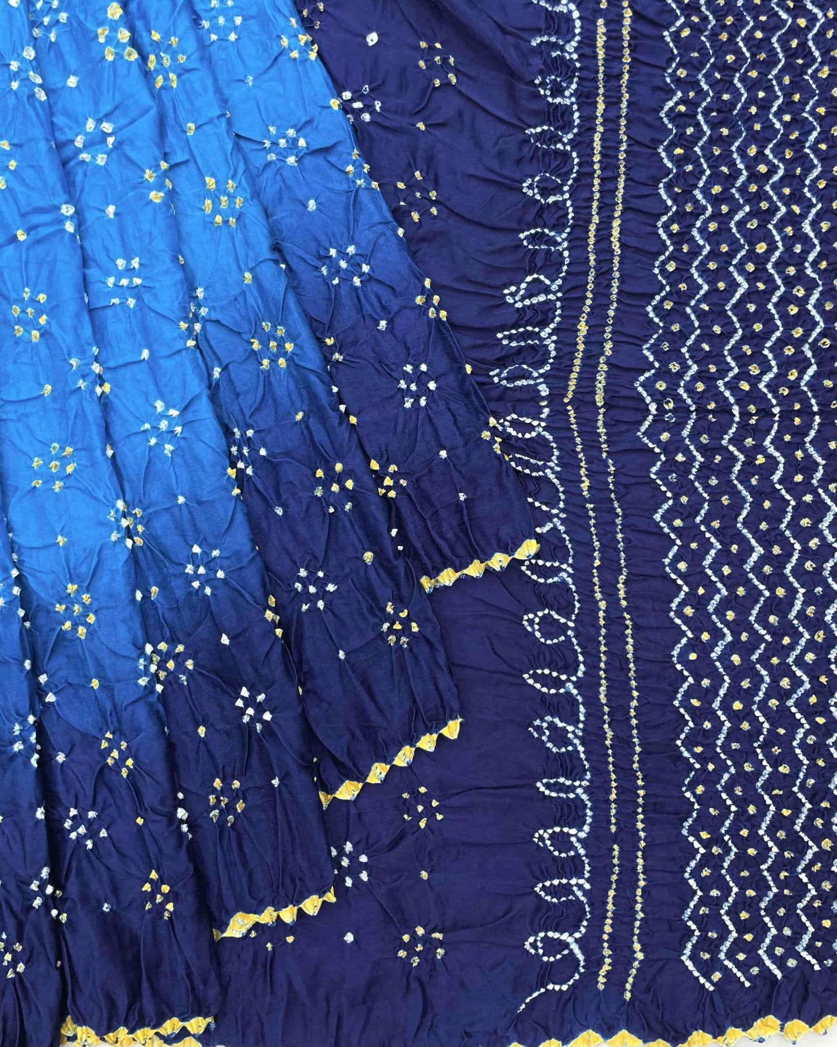 Navy & Sky Blue Shaded Gajji Silk Bandhani Saree - SindhoiPatolaArt