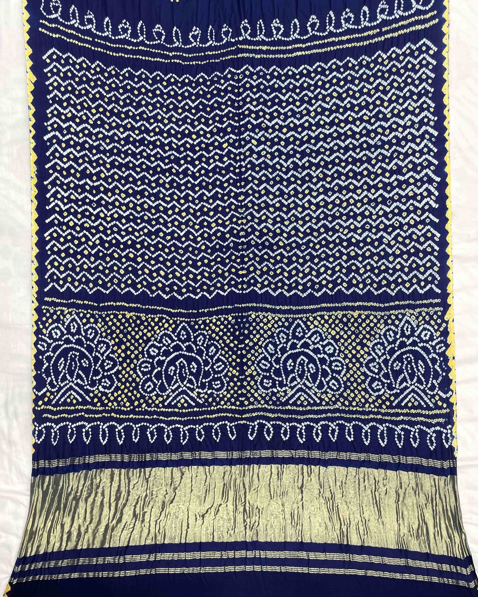 Navy & Sky Blue Shaded Gajji Silk Bandhani Saree - SindhoiPatolaArt