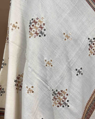 Off White Butta Mirror Kutchi Woolen Shawl - SindhoiPatolaArt