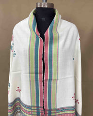 Off White Chomukh Mirror Kutchi Woolen Shawl - SindhoiPatolaArt