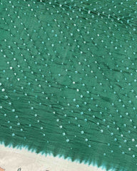 Off white & Green Madhubani Bandhani Saree - SindhoiPatolaArt