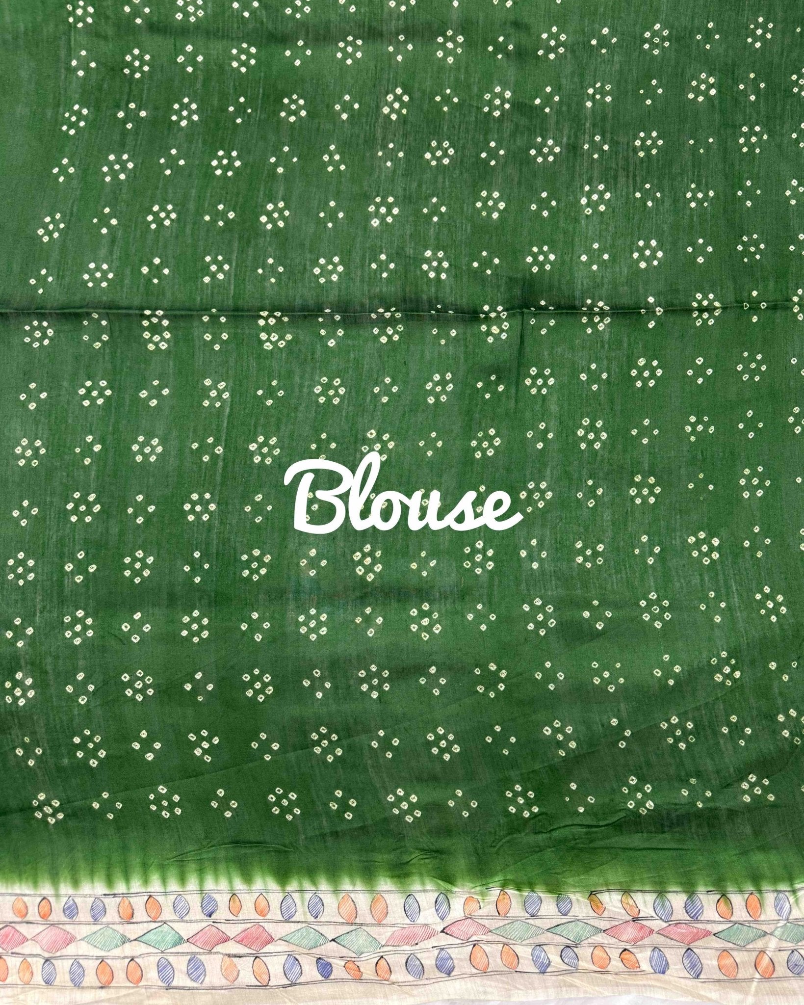 Off white & Green Madhubani Bandhani Saree - SindhoiPatolaArt