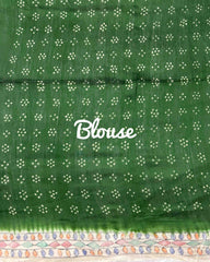 Off white & Green Madhubani Bandhani Saree - SindhoiPatolaArt