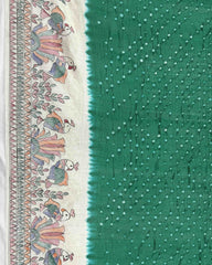 Off white & Green Madhubani Bandhani Saree - SindhoiPatolaArt