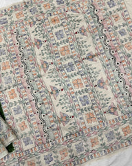 Off white & Green Madhubani Bandhani Saree - SindhoiPatolaArt