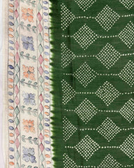 Off white & Green Madhubani Bandhani Saree - SindhoiPatolaArt