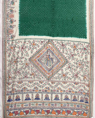 Off white & Green Madhubani Bandhani Saree - SindhoiPatolaArt