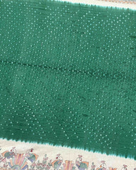 Off white & Green Madhubani Bandhani Saree - SindhoiPatolaArt